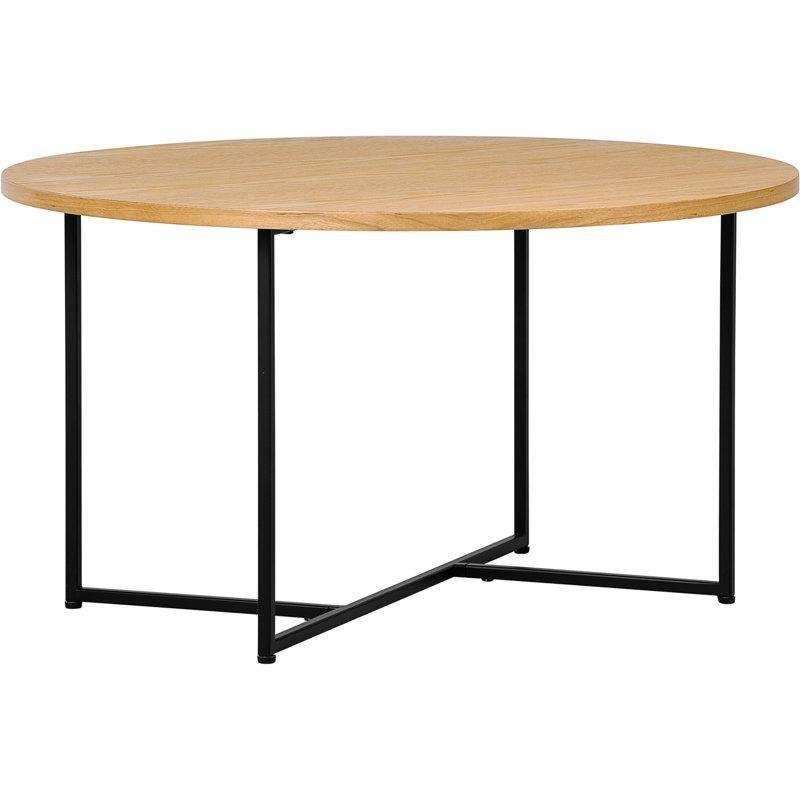 Doğal Masif Ahşap ve Siyah Ferforje Dört Ayaklı Yuvarlak Orta Sehpa - 70 cm - 244475