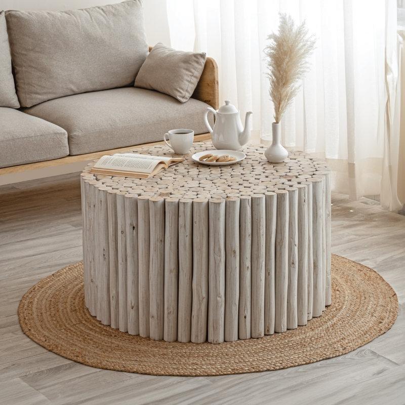 Doğal Masif Ahşap Yuvarlak Orta Sehpa - 82 cm - 245327