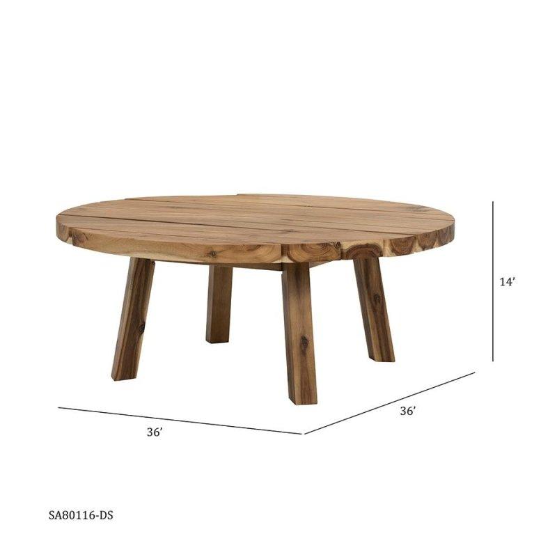 Doğal Masif Akasya İskandinav Tasarım Yuvarlak Orta Sehpa - 91 cm - 240319