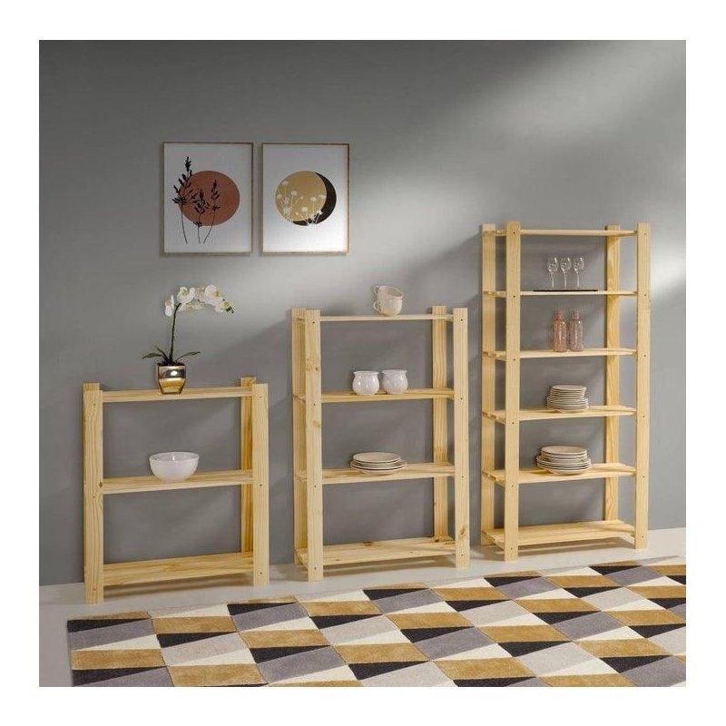 Doğal Masif Çam Ağacı 3 Raflı Çıtalı Kitaplık - 76x30x89 cm - 320613