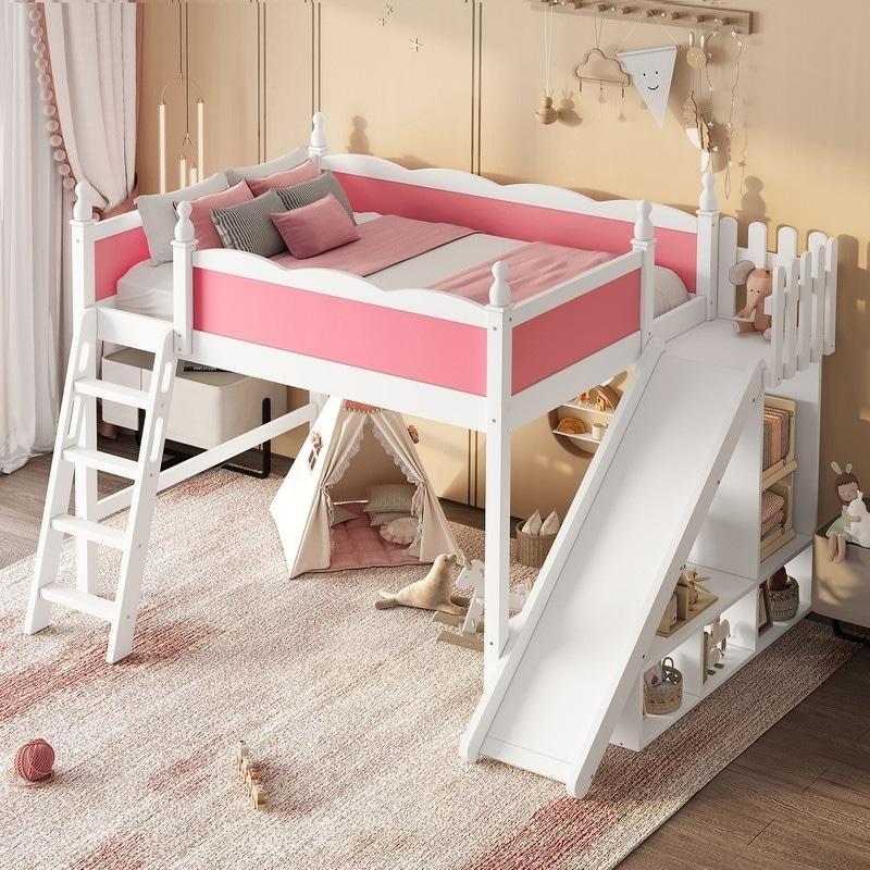 Doğal Masif Çam Ağacı Kaydıraklı Raflı ve Dolaplı Ranza - 249x147x155 cm - 249823