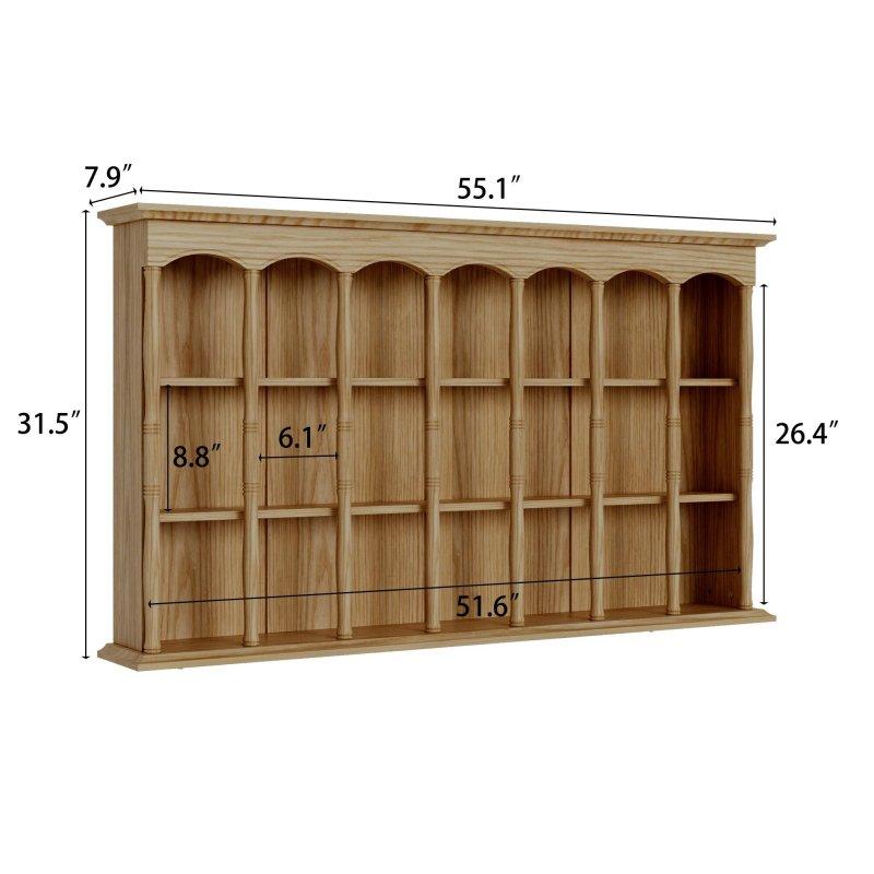 Doğal Masif Çam Ağacı Kemerli Tasarım 21 Bölmeli Duvara Monte Kitaplık - 140x80x21 cm - 314914