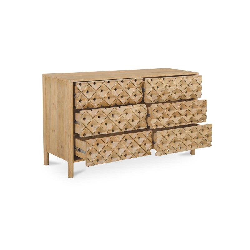 Doğal Masif Mango Ağacı Geometrik Oymalı 6 Çekmeceli Şifonyer - 153x87x51 cm - 309887