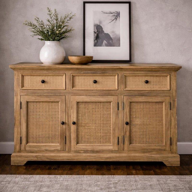 Doğal Masif Mango Ağacı Rattan Kapaklı Bohem Konsol - 158 cm - 324778