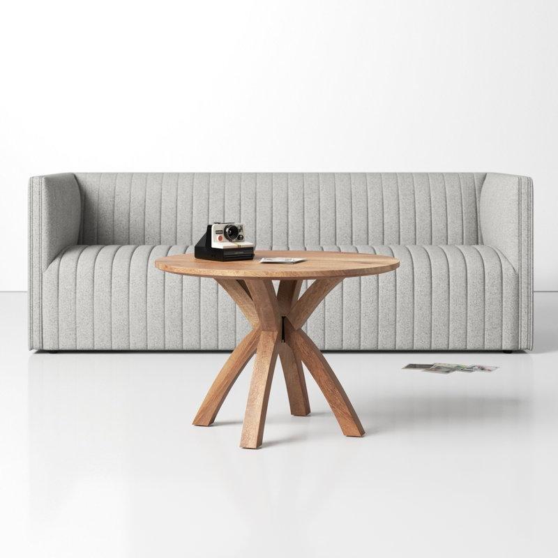 Doğal Masif Mango Ahşap Mid-Century Tasarım Yuvarlak Orta Sehpa - 68x47 cm - 244948
