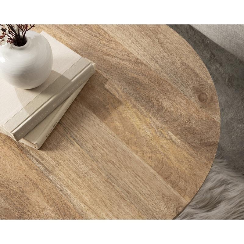 Doğal Masif Mango Ahşap Mid-Century Tasarım Yuvarlak Orta Sehpa - 68x47 cm - 244948