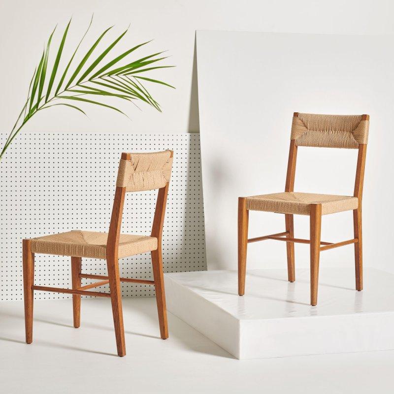 Doğal Masif Meşe Açık Sırtlı Rattan Sandalye - 2li Set - 252622