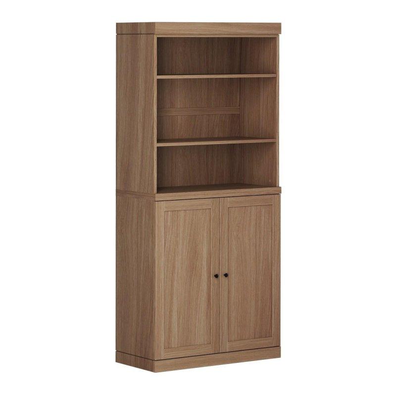 Doğal Masif Meşe Ahşap 6 Raflı Alt Kapaklı Modüler Kitaplık - 82x182 cm - 316611
