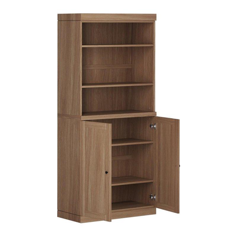 Doğal Masif Meşe Ahşap 6 Raflı Alt Kapaklı Modüler Kitaplık - 82x182 cm - 316611