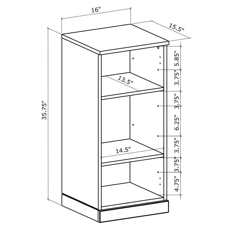 Doğal Masif Meşe Ahşap Modüler 3 Ayarlanabilir Raflı Kitaplık - 41x91 cm - 314211
