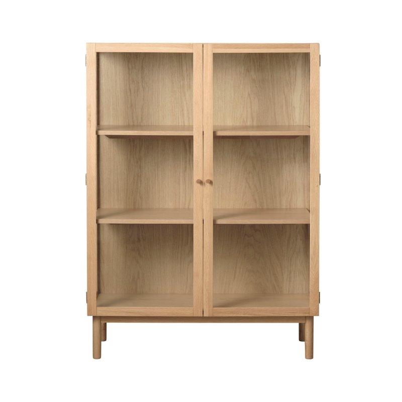 Doğal Masif Meşe ve Cam Kapaklı Kitaplık - 91x41x190 cm - 314929