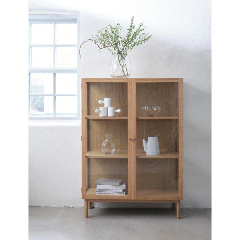 Doğal Masif Meşe ve Cam Kapaklı Kitaplık - 91x41x190 cm - 314929