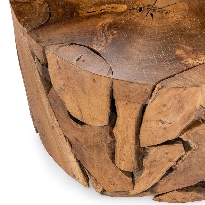 Doğal Masif Tik Ağacı El Yapımı Organik Tasarım Yuvarlak Orta Sehpa - 82x44 cm - 239901