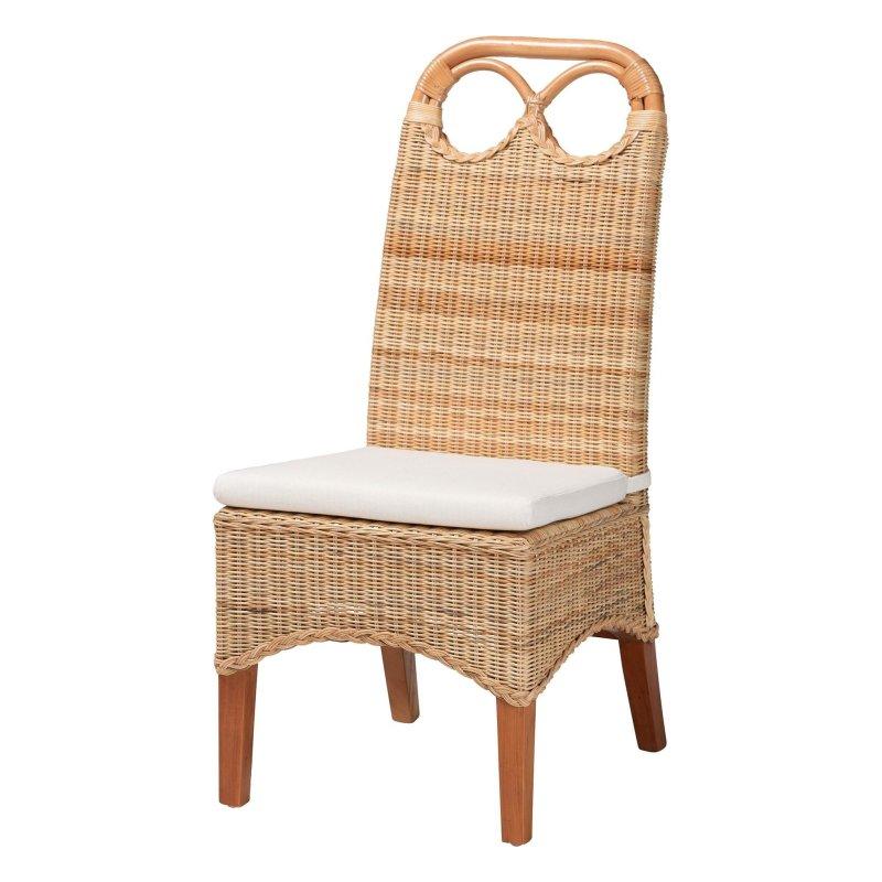 Doğal Maun Ahşap Ayaklı El Dokuması Minderli Rattan Sandalye - 47x64x104 cm - 252574