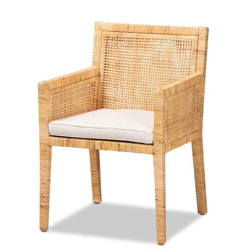 Doğal Maun Ahşap El Dokuması Kollu Minderli Rattan Sandalye - 87x58x60 cm - 253215