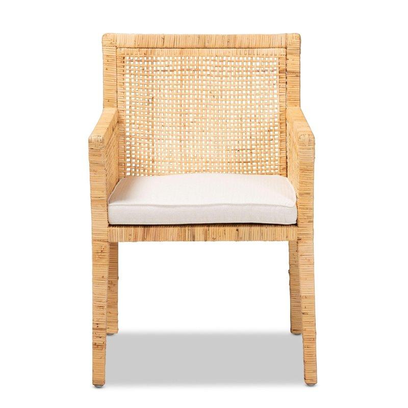 Doğal Maun Ahşap El Dokuması Kollu Minderli Rattan Sandalye - 87x58x60 cm - 253215