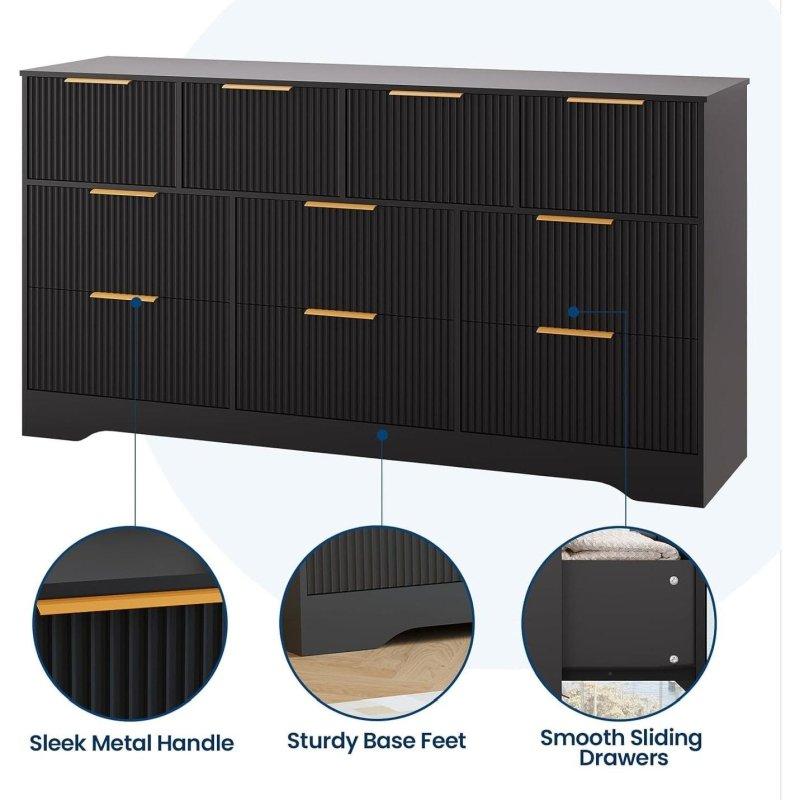 Doğal MDF 10 Çekmeceli Yivli Şifonyer - 140 cm - 303807