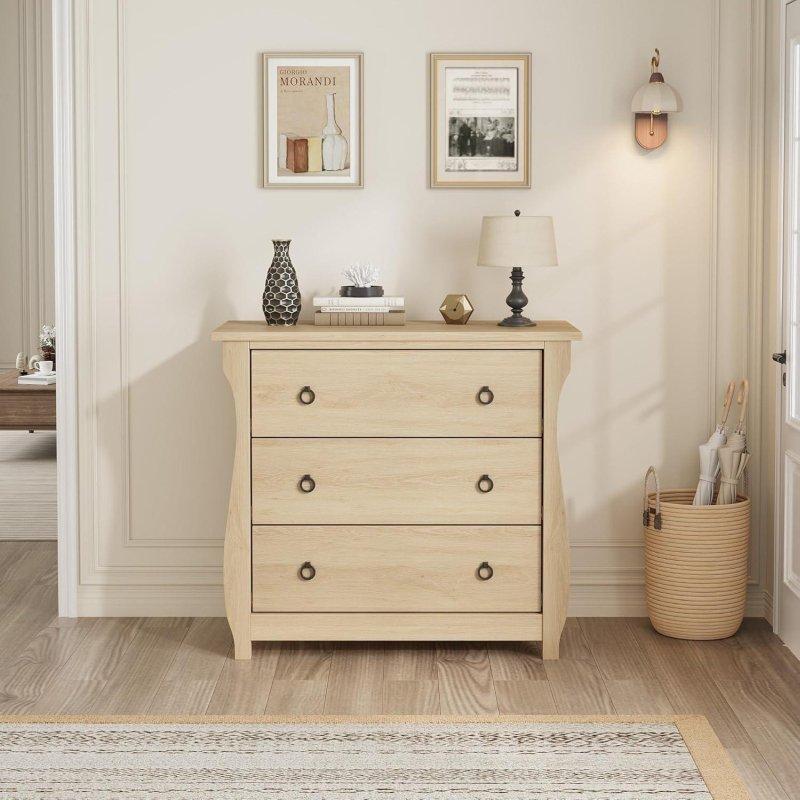Doğal MDF 3 Çekmeceli Dokulu Yüzeyli Şifonyer - 77x75x41 cm - 298912