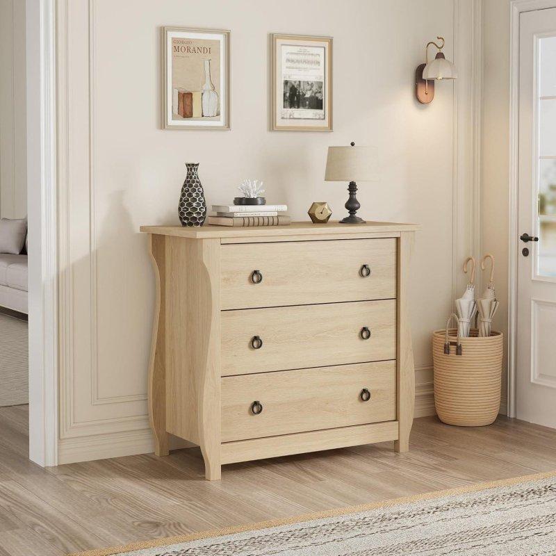 Doğal MDF 3 Çekmeceli Dokulu Yüzeyli Şifonyer - 77x75x41 cm - 298912