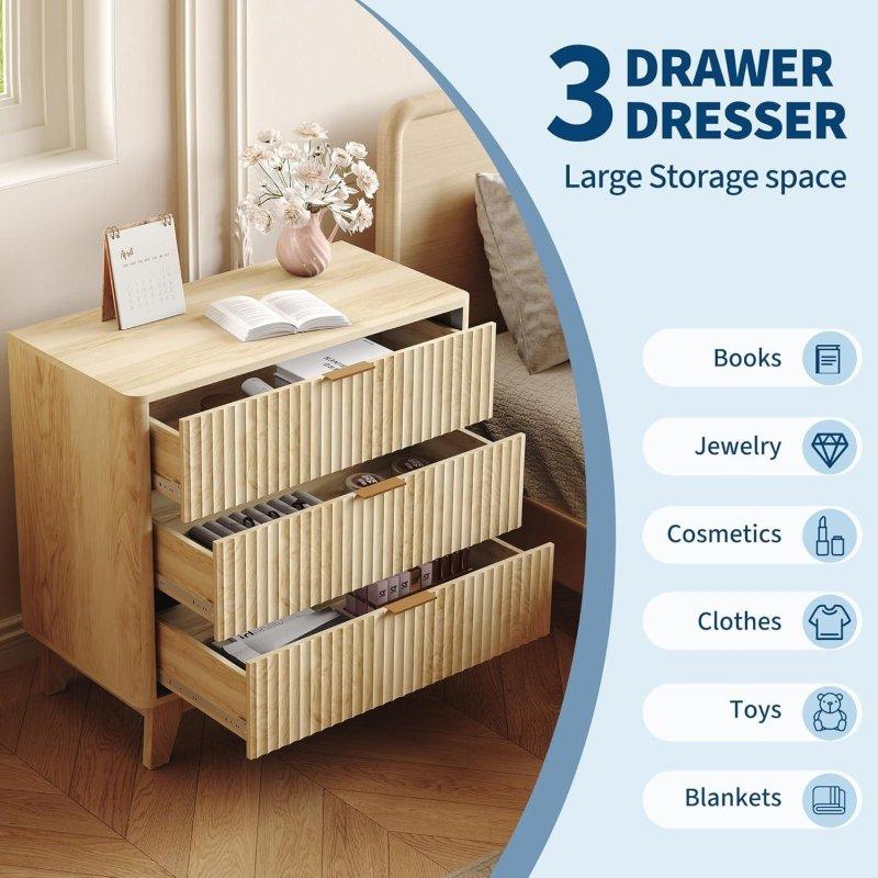 Doğal MDF 3 Çekmeceli Yivli Şifonyer - 81x76x40 cm - 302085