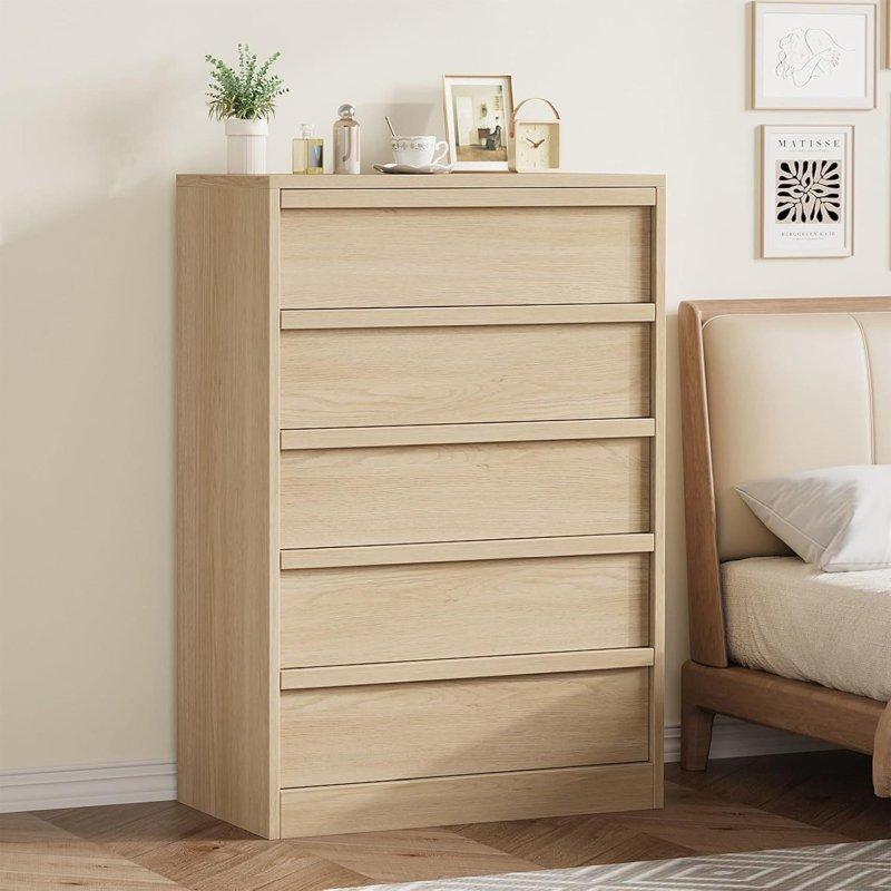 Doğal MDF 5 Çekmeceli Modern Şifonyer - 75x41x110 cm - 301679