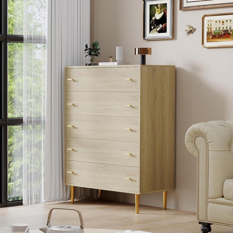 Doğal MDF 5 Çekmeceli Rustik Şifonyer - 81x40x110 cm - 300483