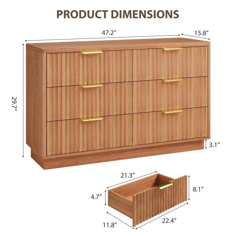 Doğal MDF 6 Çekmeceli Gold Kulplu Şifonyer - 120 cm - 295652
