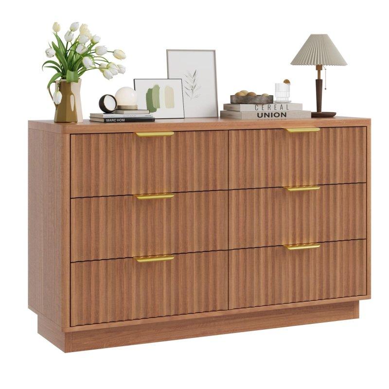 Doğal MDF 6 Çekmeceli Gold Kulplu Şifonyer - 120 cm - 295652