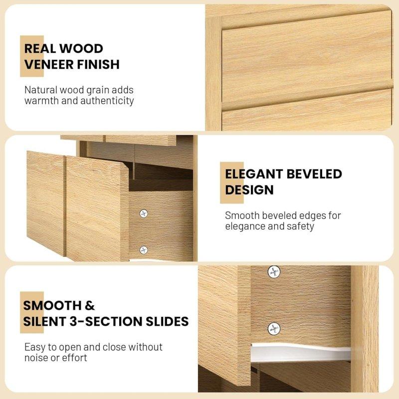 Doğal MDF 9 Çekmeceli Kulpsuz Şifonyer - 294987
