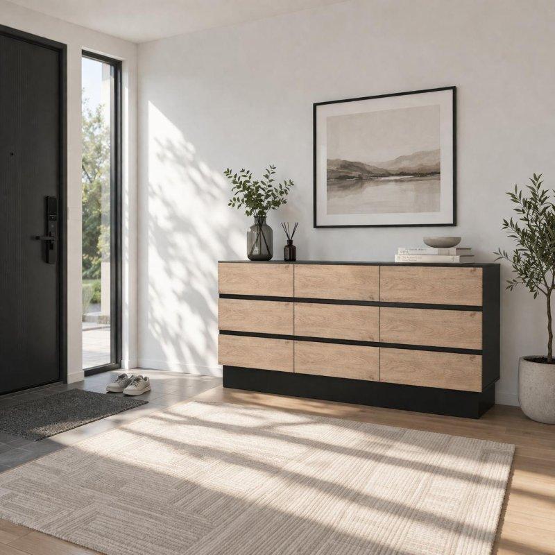 Doğal MDF 9 Çekmeceli Kulpsuz Tasarım Yatay Şifonyer - 160 cm - 305017