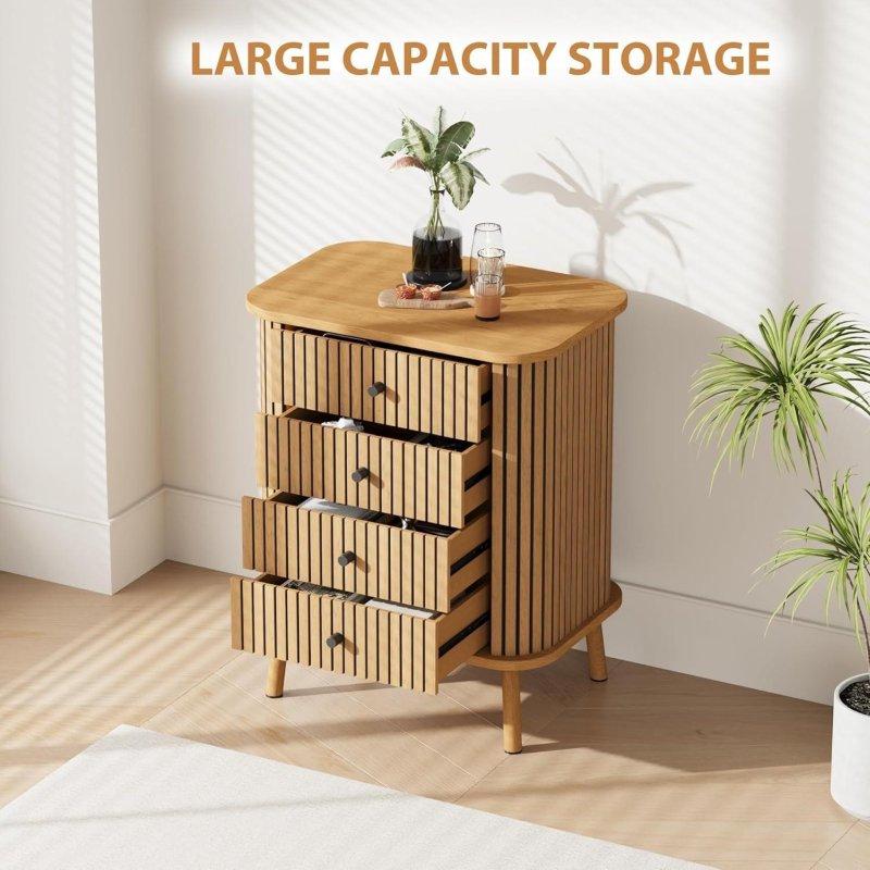 Doğal MDF Bambu Dokulu 4 Çekmeceli Şifonyer - 303398