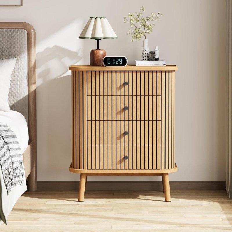 Doğal MDF Bambu Dokulu 4 Çekmeceli Şifonyer - 303398