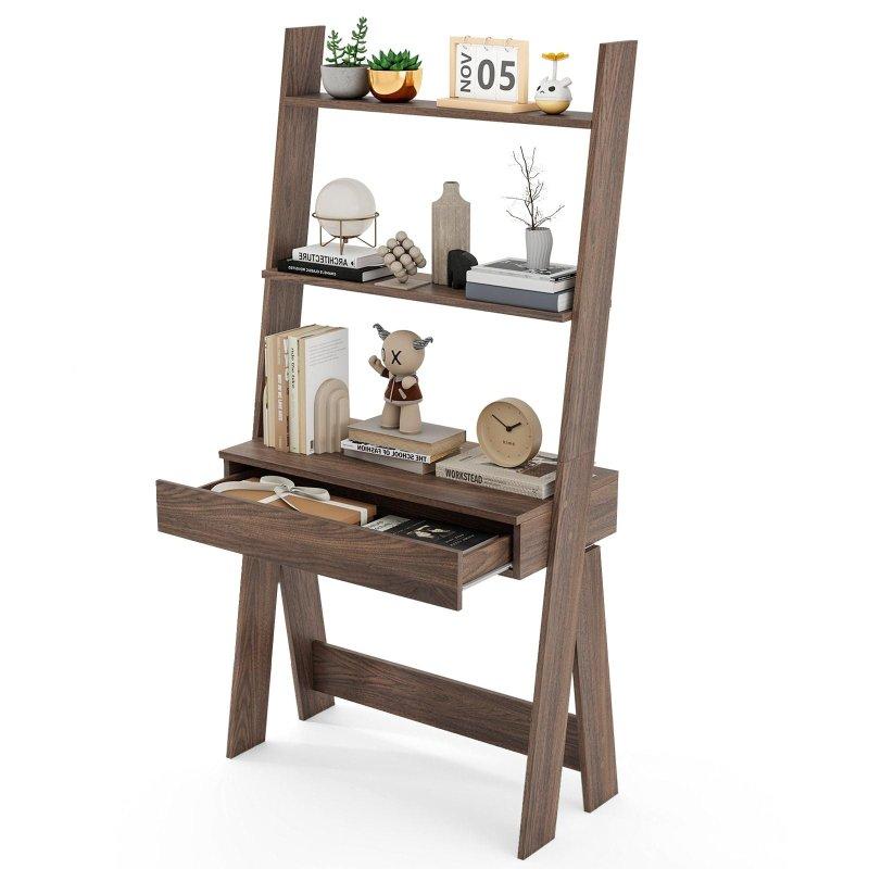 Doğal MDF Çalışma Masalı Çekmeceli Merdiven Tipi Kitaplık - 84x40x166 cm - 315960