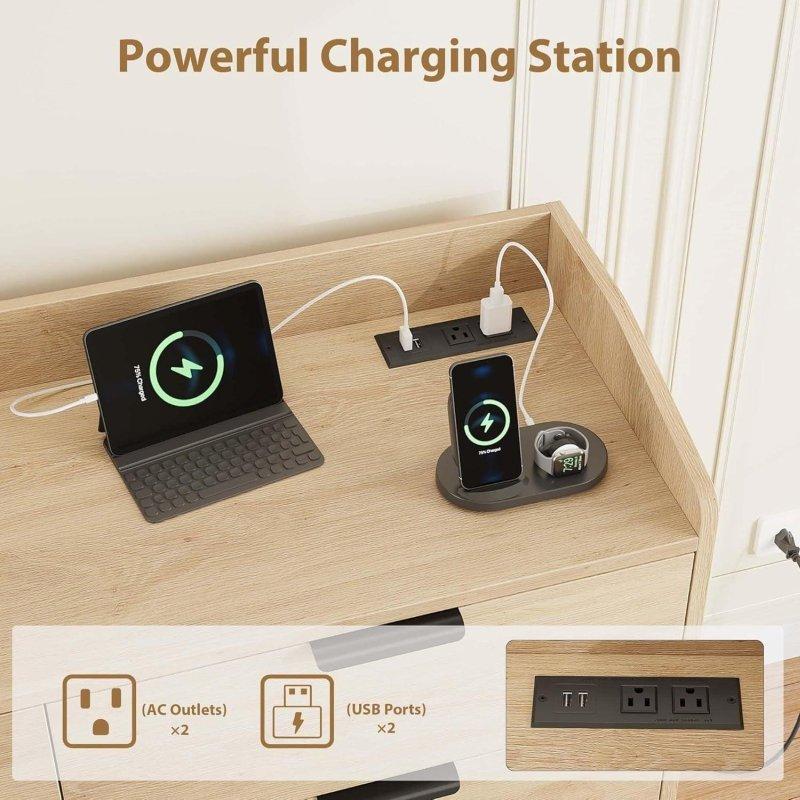 Doğal MDF Dahili USB Portlu ve Prizli 6 Çekmeceli Şifonyer - 298230