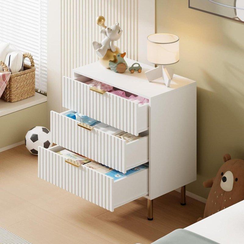 Doğal MDF Dikey Çizgili 3 Çekmeceli Şifonyer - 298846