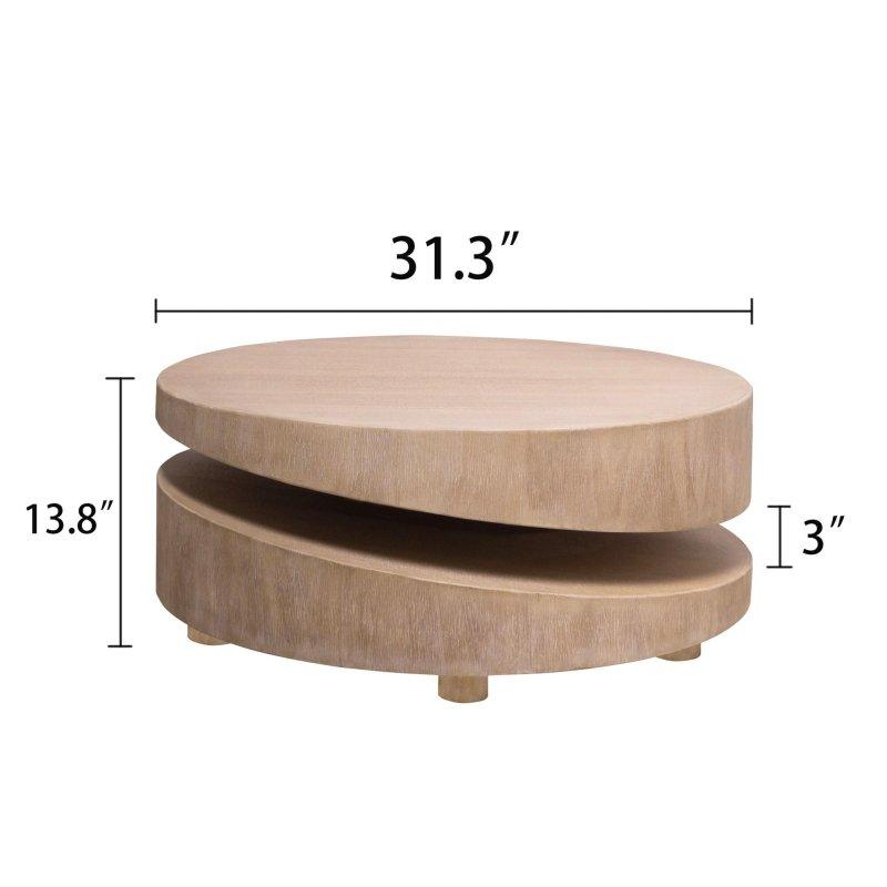 Doğal MDF İki Katlı Asimetrik Tasarımlı Yuvarlak Orta Sehpa - 80 cm - 239960