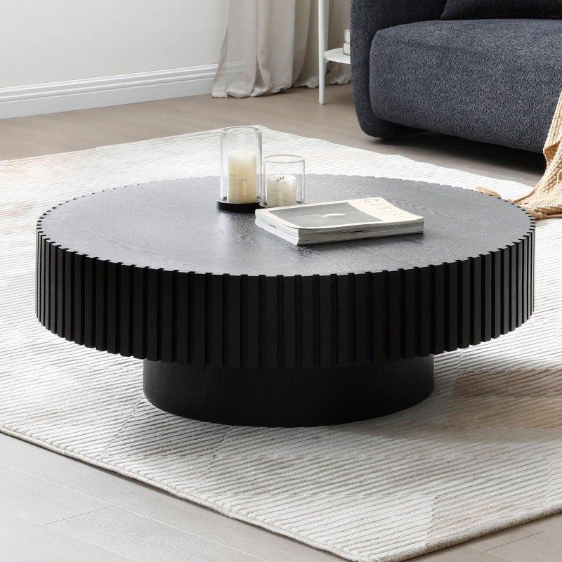 Doğal MDF Kaide Ayaklı El Yapımı Yuvarlak Orta Sehpa - 100x35 cm - 241043
