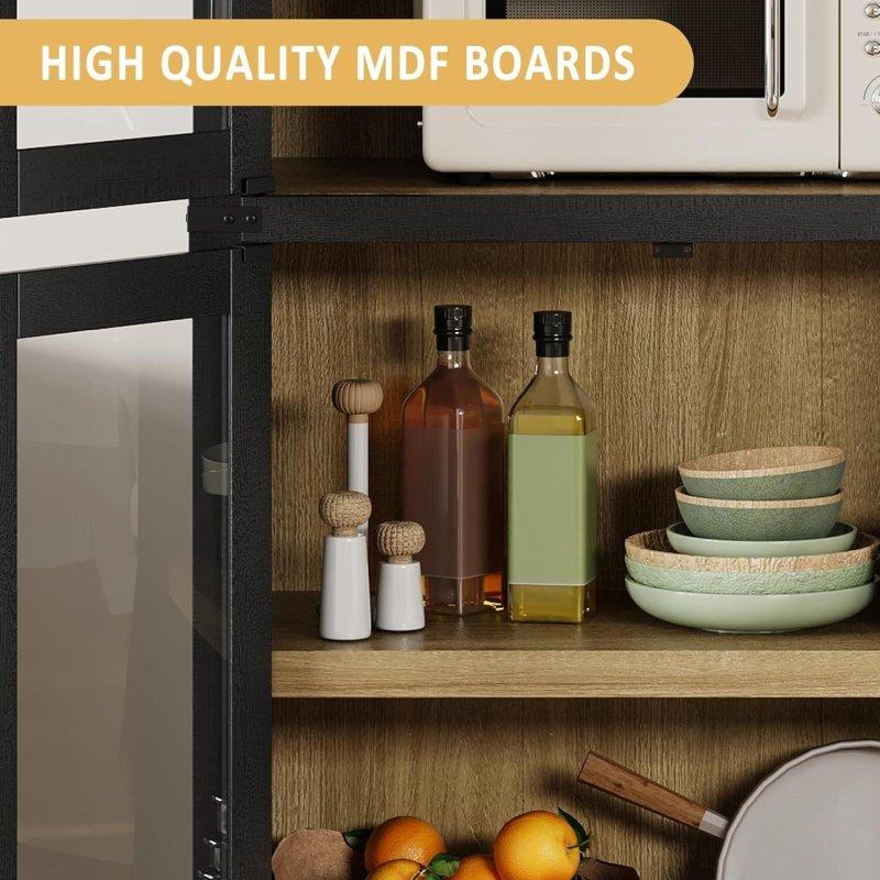 Doğal MDF Kemerli Cam Kapaklı 6 Raflı Kitaplık - 182x76x41 cm - 313867