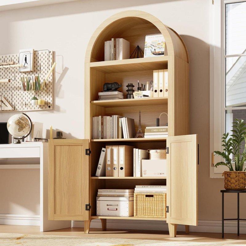 Doğal MDF Kemerli Hasır Detaylı Kitaplık - 81x161 cm - 313747