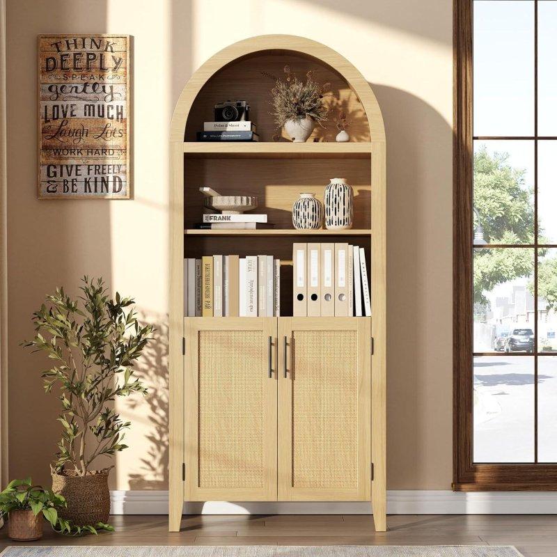 Doğal MDF Kemerli Hasır Detaylı Kitaplık - 81x161 cm - 313747