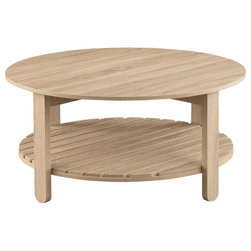 Doğal MDF Latalı Raflı Yuvarlak Orta Sehpa - 91x42 cm - 242199