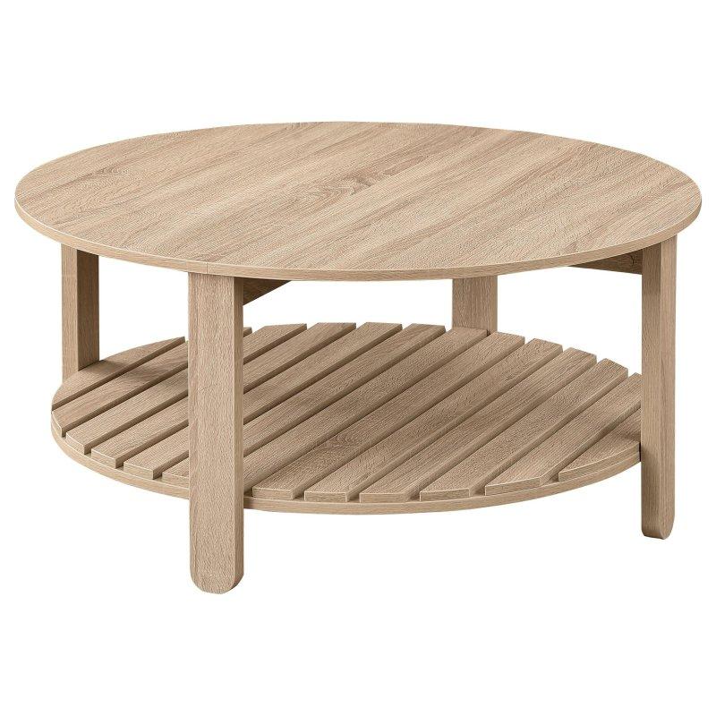 Doğal MDF Latalı Raflı Yuvarlak Orta Sehpa - 91x42 cm - 242199