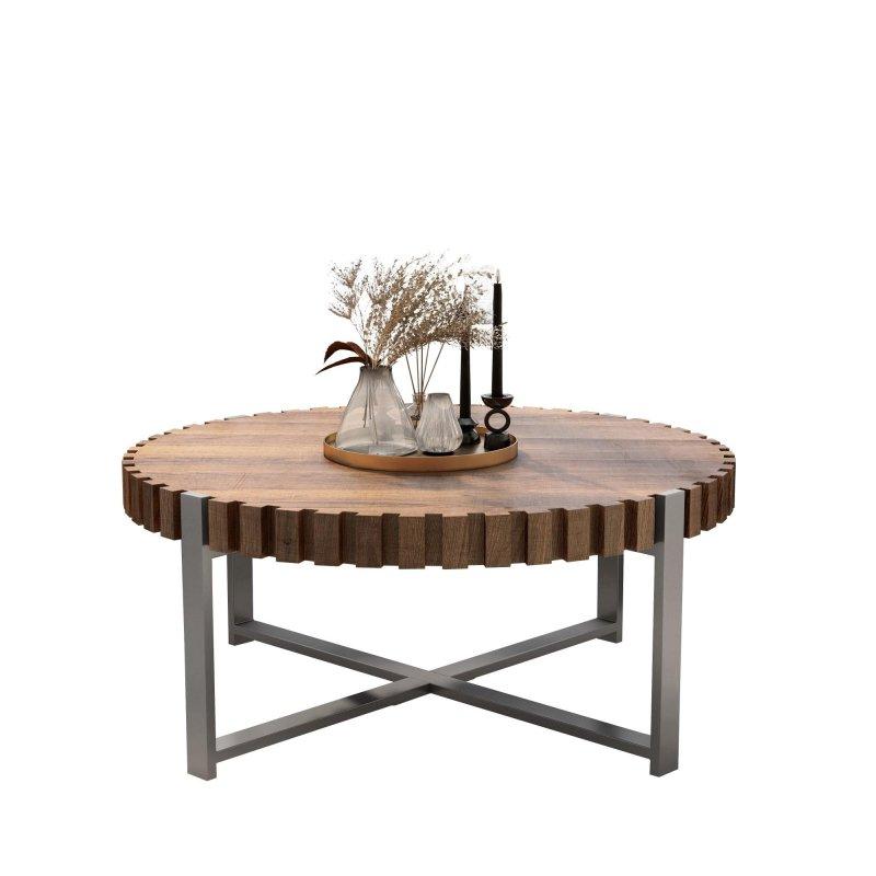 Doğal MDF Modern Tambur Tasarım Yuvarlak Orta Sehpa - 81x36 cm - 240375