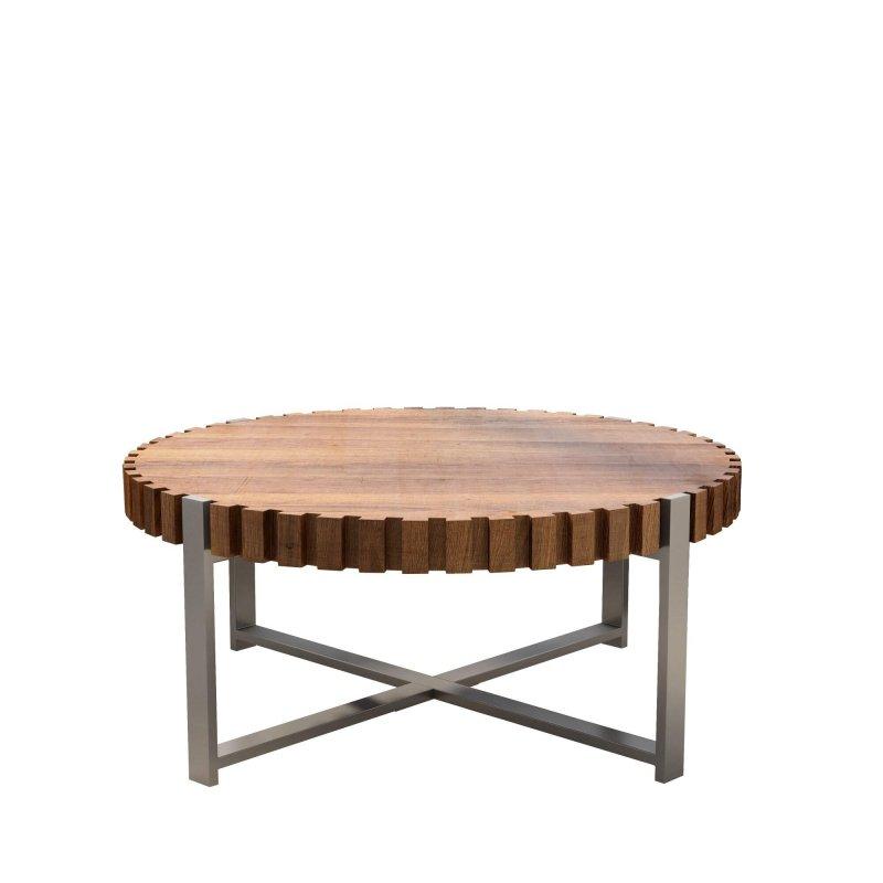 Doğal MDF Modern Tambur Tasarım Yuvarlak Orta Sehpa - 81x36 cm - 240375