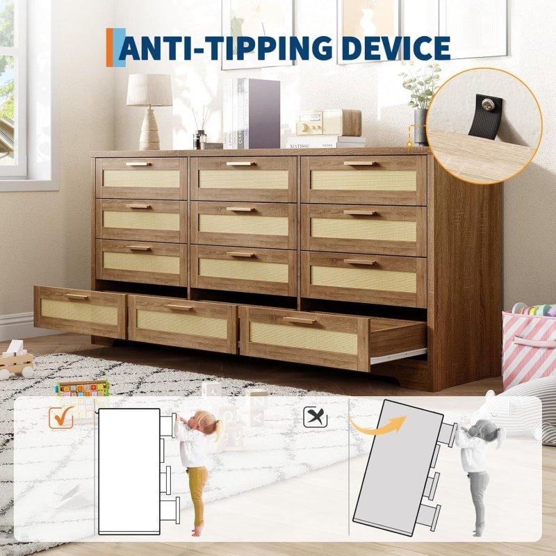 Doğal MDF Rattan Panelli 12 Çekmeceli Şifonyer - 310257