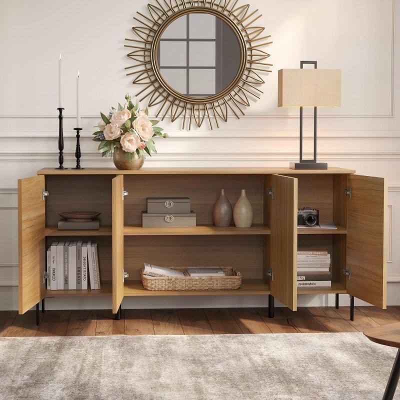 Doğal MDF ve Metal Yivli Dört Kapaklı Bohem Konsol - 157 cm - 324852