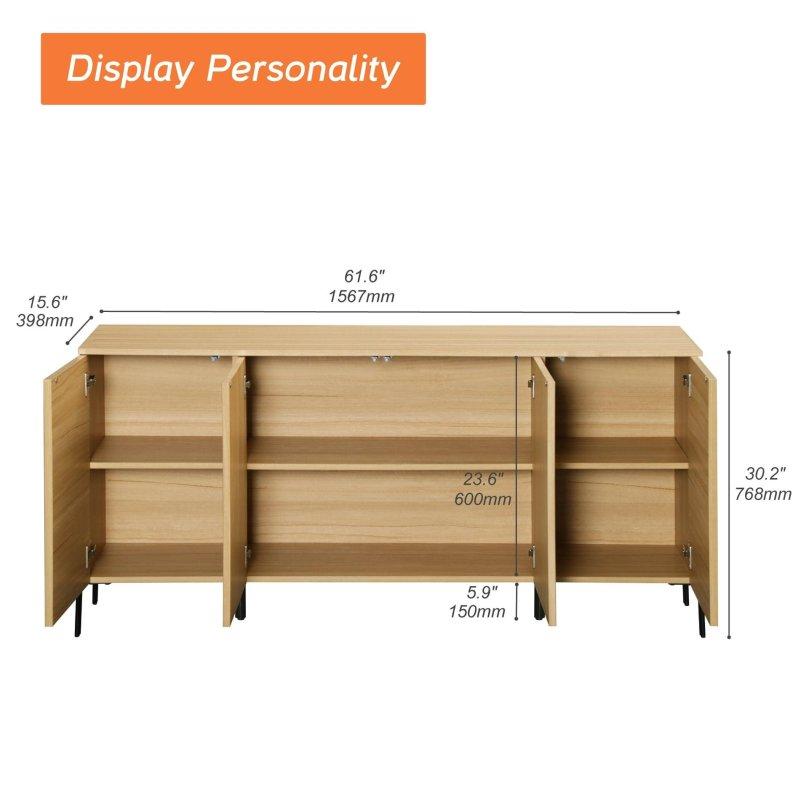 Doğal MDF ve Metal Yivli Dört Kapaklı Bohem Konsol - 157 cm - 324852