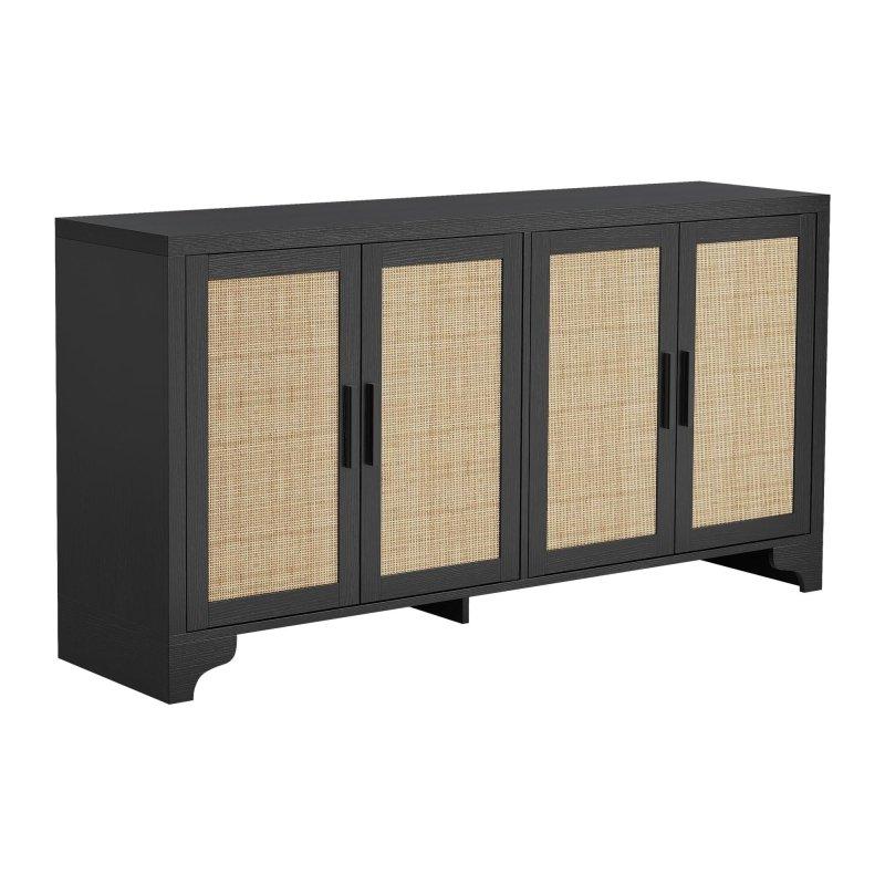 Doğal MDF ve Rattan 4 Kapaklı Depolama Alanlı Bohem Konsol - 156x40x83 cm - 324670