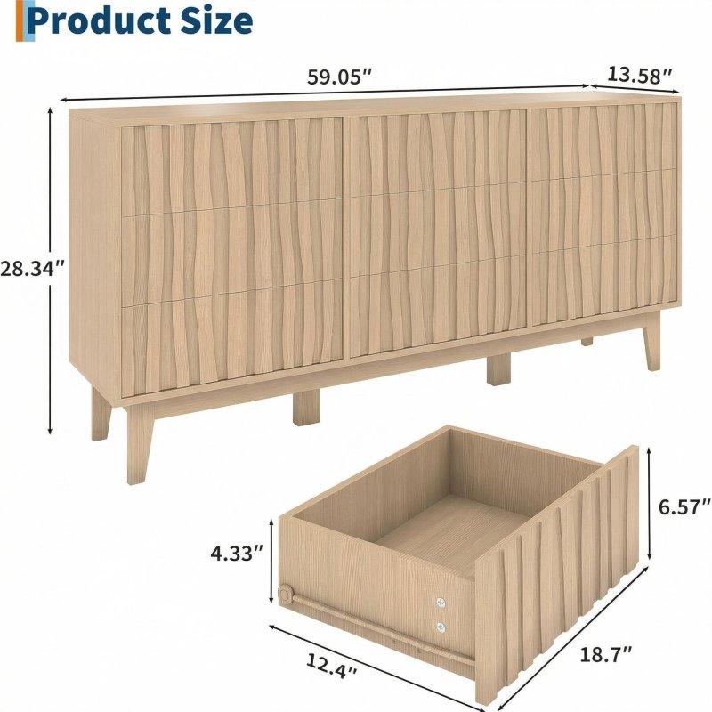 Doğal MDF Yivli 6 Çekmeceli Şifonyer - 119x80x40 cm - 307036