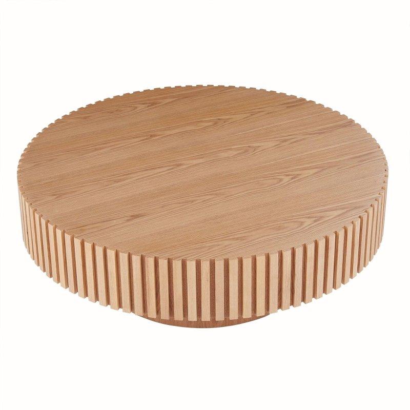 Doğal MDF Yivli Kaide Ayaklı Mantar Tasarım Yuvarlak Orta Sehpa - 90 cm - 239861
